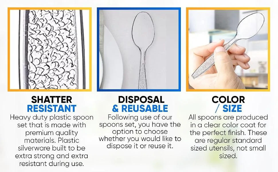 Ard Wholesale 360 Count Plastic Spoons | Clear Extra Strong Extra Resistant | 360 Disposable Spoons (360 Spoons) - Ard Wholesale Color Size