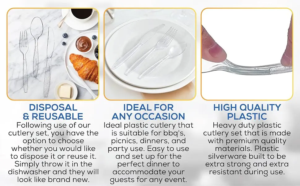 Ard Wholesale 360 Count Cutlery Combo Box | Clear Extra Strong Extra Resistant | 180 Forks, 120 Spoons, And 60 Knives - Disposable & Reusable, Ideal For Any Occasion, High Quality Plastic