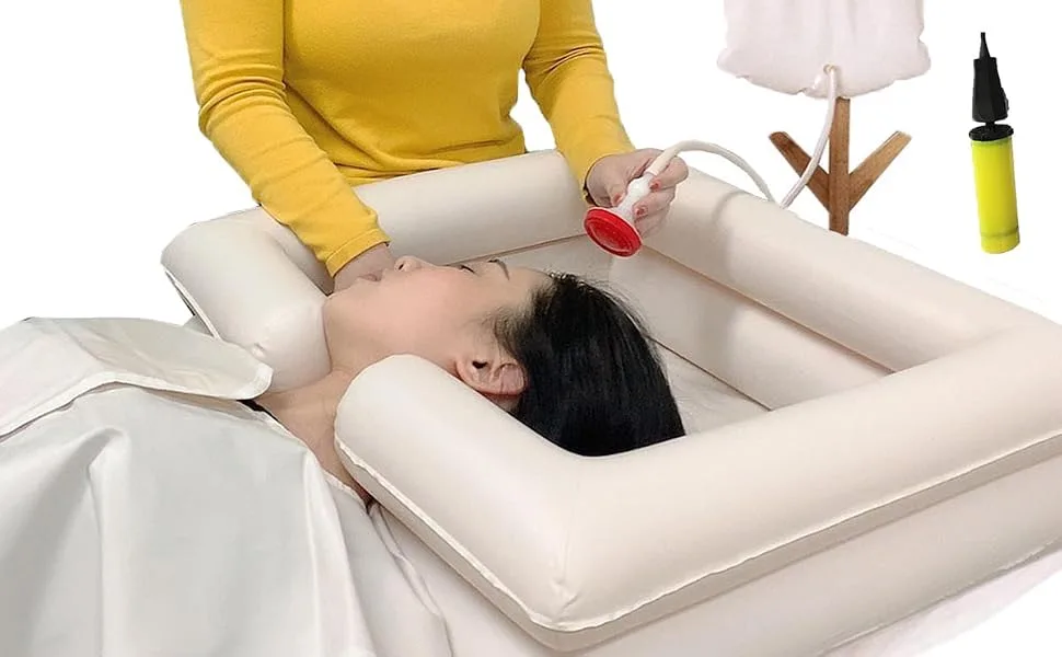 Inflatable Bedside Shampoo Basin - Hair Washing Bedside Shower System in Bed Bath for Bedridden Disabled Elderly Pregnancy(Set of 5) - Inflatable Bedside Shampoo Basin