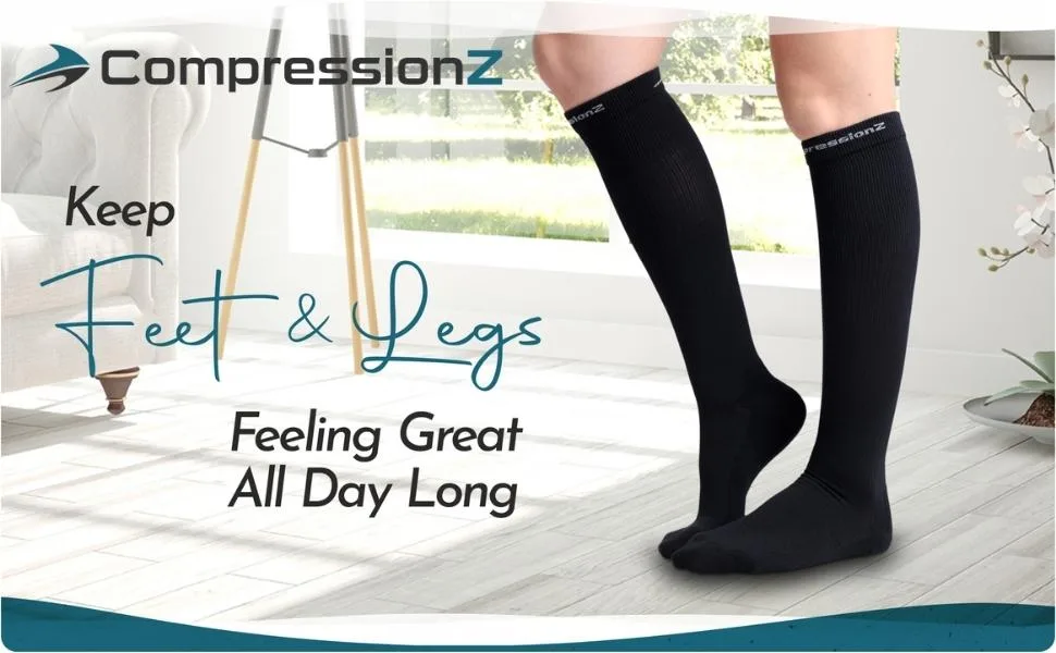 CompressionZ Compression Socks For Men & Women 30-40 mmHG Tight Stockings Black Medium - 3040 30 40 30-40 mmhg compression socks