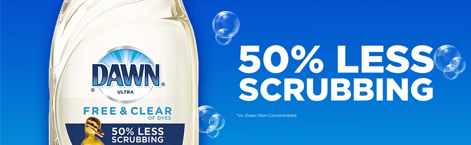 Dawn Free & Clear Dishwashing Liquid Dish Soap (3x24 oz) + Dawn Non-Scratch Scrubber Sponge (2 Count), Lemon Essence - 50% Less Scrubbing