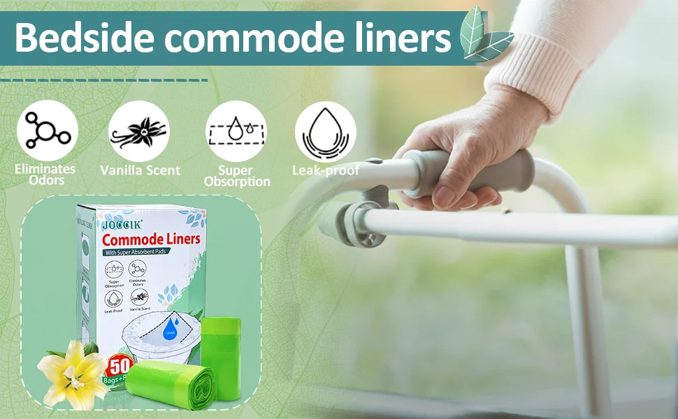 Commode Liners for Bedside Commode with Super Absorbent Pad 50 Pack Disposable Bags Universal Fit All Standard Toilet Chair Bucket - bedside commode liner with absorbent pad