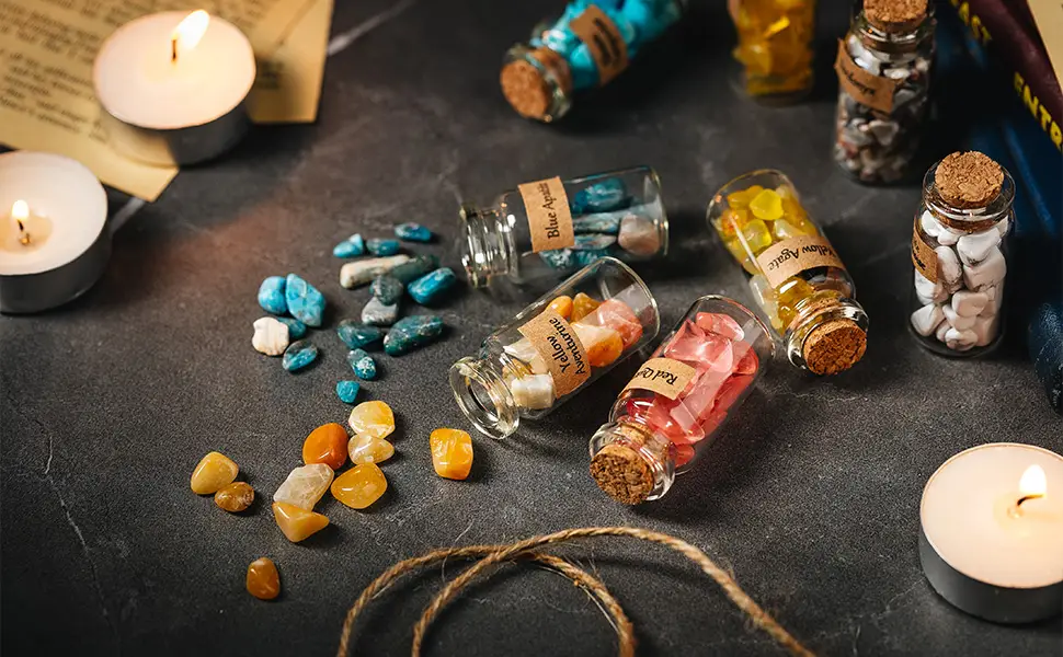 KHOCOEE 48pcs Different Crystals and Healing Stones, Gemstone and Crystals Bottles, Chakra Healing Crystals for Witchcraft, Great Choice for Gift, Collection and Home Decor - 9706002