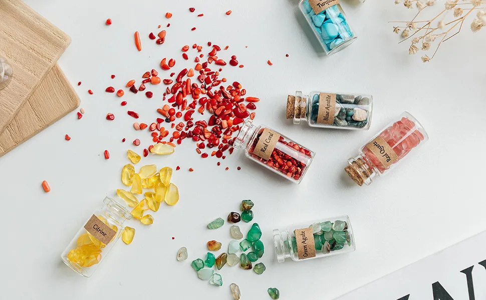 KHOCOEE 48pcs Different Crystals and Healing Stones, Gemstone and Crystals Bottles, Chakra Healing Crystals for Witchcraft, Great Choice for Gift, Collection and Home Decor - 9706003
