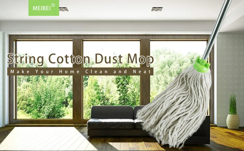 MEIBEI Floor Cleaning Traditional String Cotton Deck Mop with Long Handle Adjustable -54 inches - Dust mop