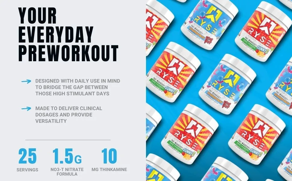 Ryse Element Series Pre-Workout | Everyday Pre-Workout | Beta Alanine, NO3-T Nitrates | 200mg Caffeine | 25 Servings (Blue Raspberry Ring Pop) - Ryse element series preworkout