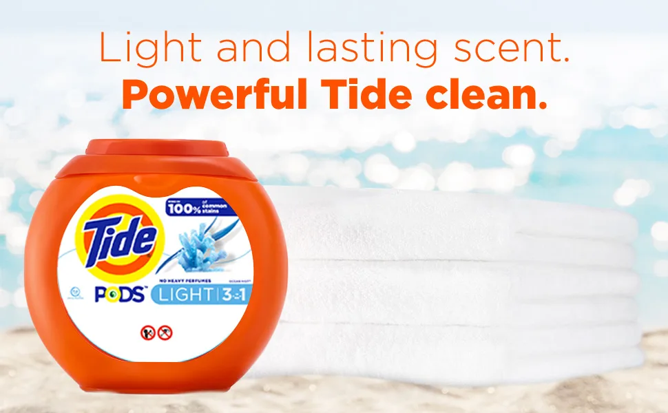 Tide PODS Light Laundry Detergent Pacs, 76 Count, Ocean Mist Scent, Powerful Clean with a Light and Lasting Scent - Light and lasting scent. Powerful Tide clean.