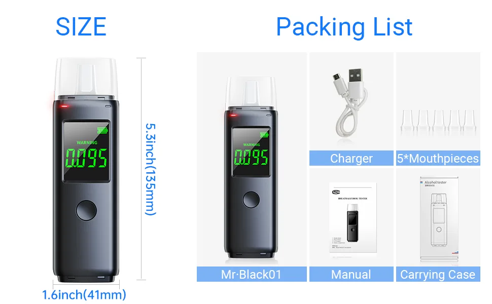 ZBK Breathalyzer Rechargeable | Professional-Grade Accuracy | Portable Breath Alcohol Tester for Personal & Professional Use Professional, Drivers Home Use - SIZE
