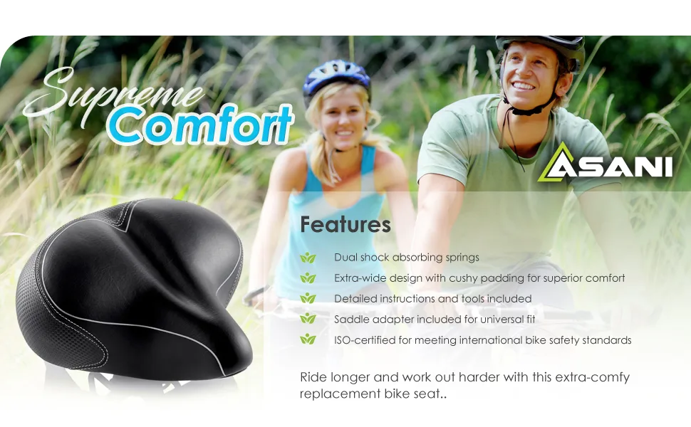 Oversized Comfort Bike Seat | Most Comfortable Replacement Bicycle Saddle for Cycling | Universal Fit for Outdoor Exercise Bikes & Indoor Spin Bikes - product information 1
