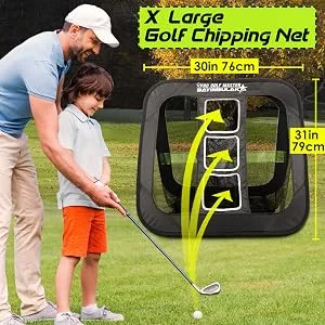 BAYINBULAK 2 in 1 Golf Chipping Practice Net Backyard Driving 2.5'2.5' Golf Accessories for Men Gift, 1 Pack Black - golf chipping net