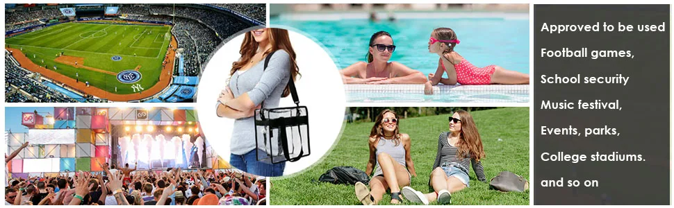 BeeGreen Stadium Clear Bags w Front Pocket and Shoulder Carry Handles Black - clear tote bags