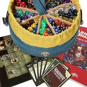 CardKingPro Monstrous - Dice Bag with 8 Pockets - Blue/Yellow - Huge Capacity 500+ Dice - Great for Dice Hoarders - MONSTROUS DICE BAG