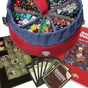 Monstrous - Dice Bag with 8 Pockets - Red/Blue - Huge Capacity 500+ Dice - Great for Dice Hoarders - by CardKingPro - MONSTROUS DICE BAG