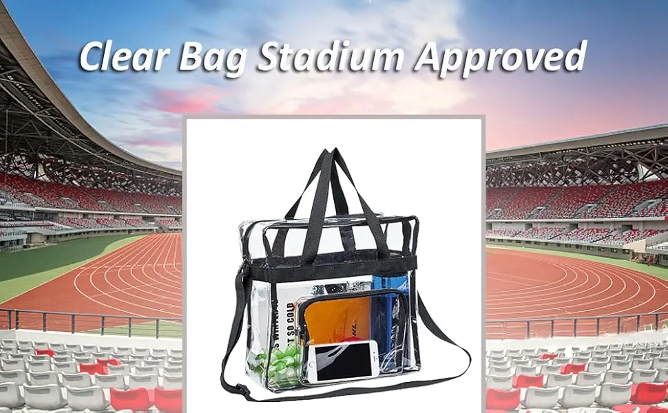 Clear Tote Bag Stadium Approved,Stadium Security Travel & Gym Clear Bag-12"x 6"x12" Black - clear bag stadium approved