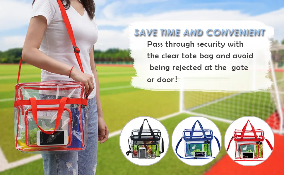 Clear Tote Bag Stadium Approved,Stadium Security Travel & Gym Clear Bag-12"x 6"x12" Black - product information 31