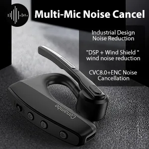 Conambo K10C Bluetooth Headset V5.1, Wireless Headset with CVC8.0 Dual Mic Noise Cancelling Handsfree Headset 16h Talk Time Bluetooth Earpiece for Cellphones iPhone Android Trucker Driver Office Black - Advanced Noise Reduction