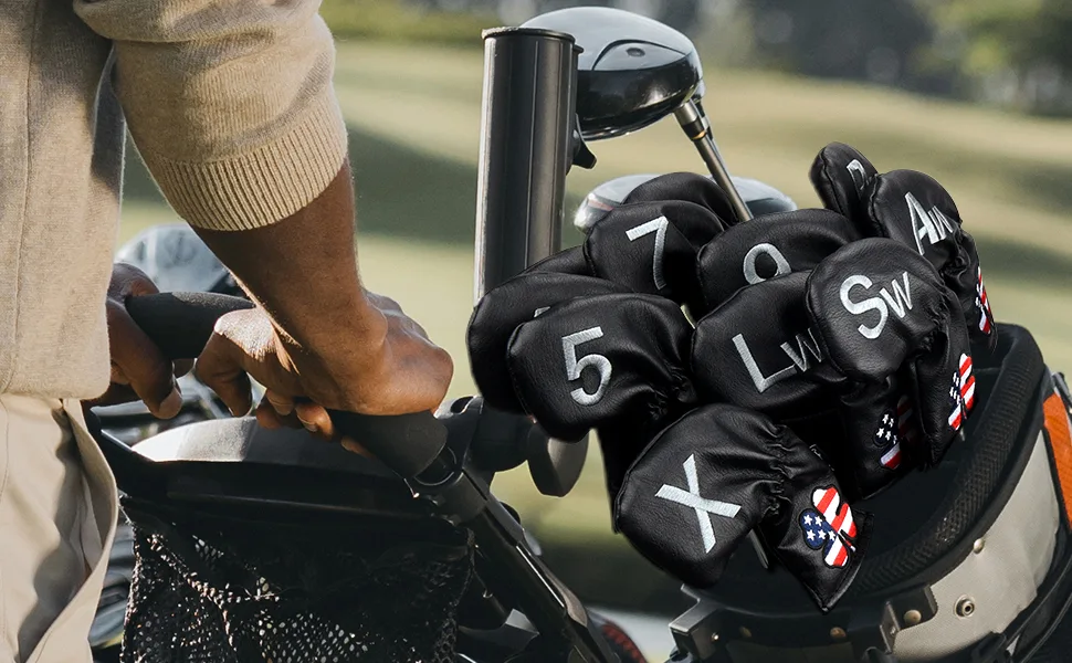 CRAFTSMAN GOLF 11pcs /Set USA US Flag Clover Leather Left Right Black White Green Dark Blue Iron Covers Headcover Also Available for Custom Version with Your Name - 6005302  ?