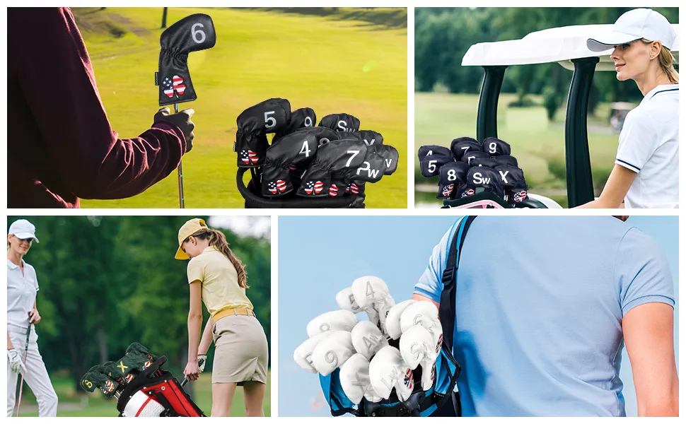CRAFTSMAN GOLF 11pcs /Set USA US Flag Clover Leather Left Right Black White Green Dark Blue Iron Covers Headcover Also Available for Custom Version with Your Name - product information 16