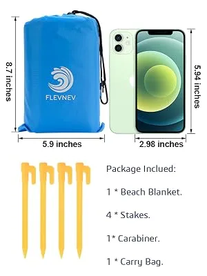Flevnev Beach Blanket Sandproof Waterproof Oversized, Extra Large 9'X10' Sand Free Beach Mat with 4 Stakes and 4 Corner Pockets for 7 Adults (9'X10') - mid-left03