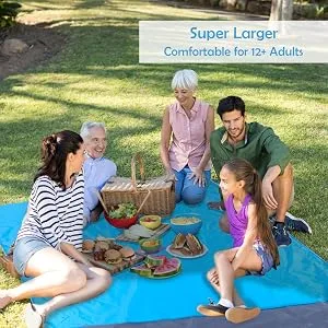 Flevnev Beach Blanket Sandproof Waterproof Oversized, Extra Large 9'X10' Sand Free Beach Mat with 4 Stakes and 4 Corner Pockets for 7 Adults (9'X10') - panic