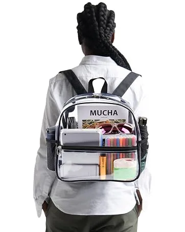 Fomaris Mini Clear Backpack 12x12x6 Stadium Approved Clear Backpacks Small Plastic Transparent Backpack for Sports Event Concert (Black) - clear bag