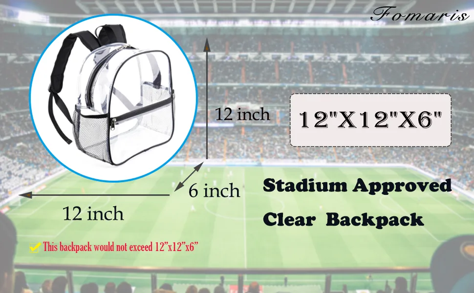 Fomaris Mini Clear Backpack 12x12x6 Stadium Approved Clear Backpacks Small Plastic Transparent Backpack for Sports Event Concert (Black) - clear stadium backpack