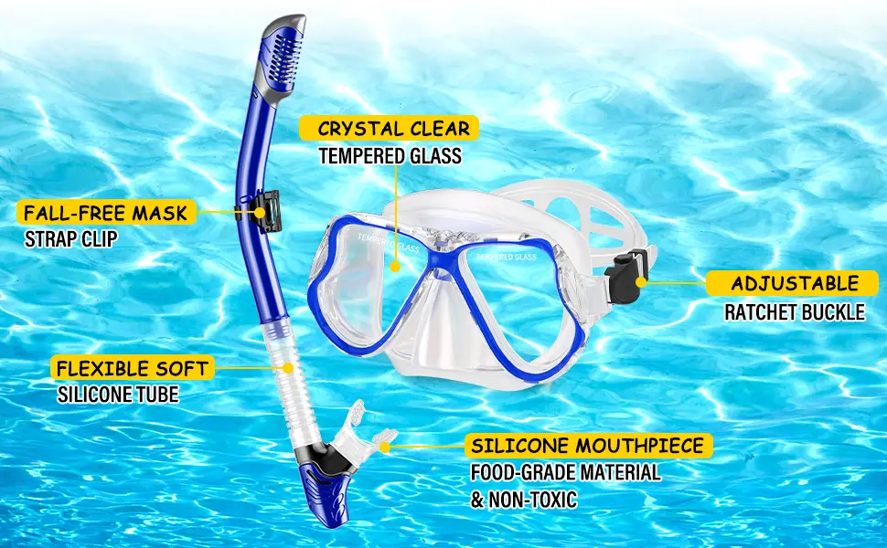 Greatever Dry Snorkel Set,Panoramic Wide View,Anti-Fog Scuba Diving Mask,Professional Snorkeling Gear Black Adults - snorkel set