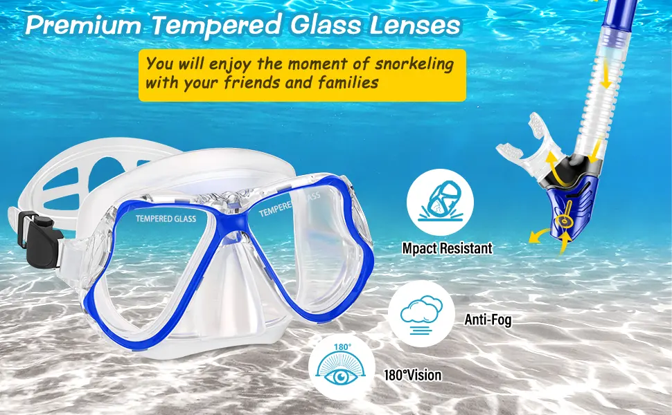 Greatever Dry Snorkel Set,Panoramic Wide View,Anti-Fog Scuba Diving Mask,Professional Snorkeling Gear Black Adults - snorkel set