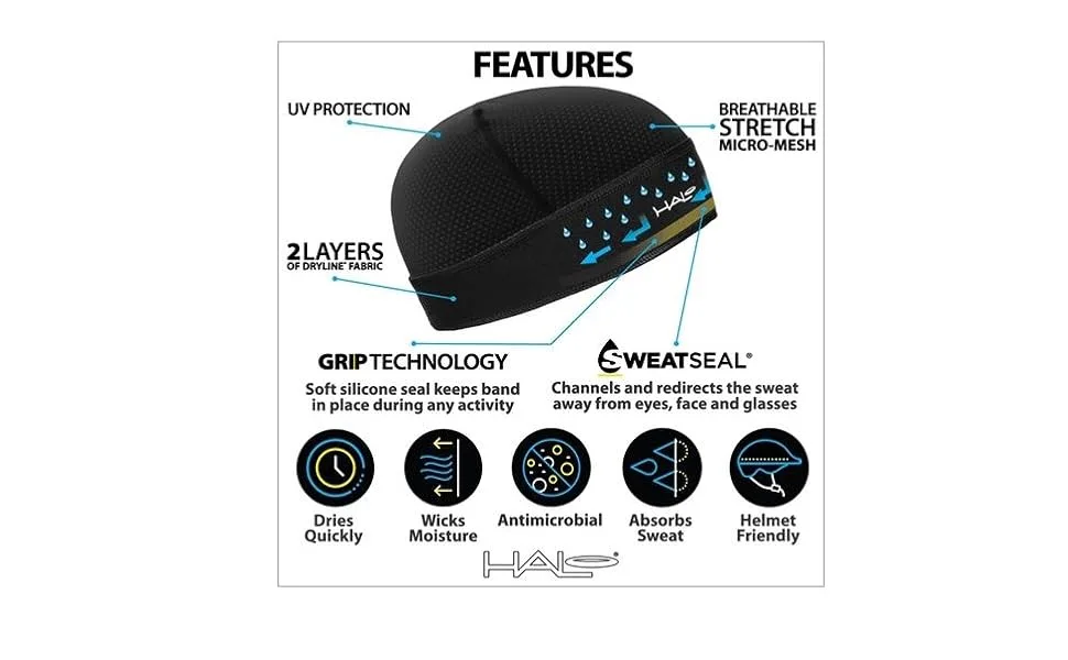 Halo Headband Skull Cap - The Ultimate High Performance Skull Cap BLACK - product information 2