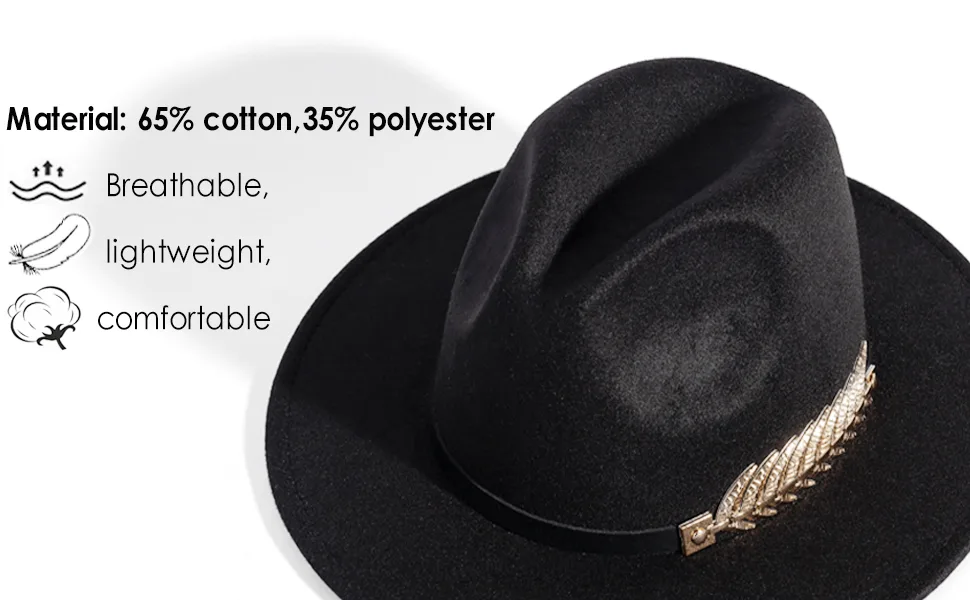 HUDANHUWEI Women's Wide Brim Fedora Panama Hat with Metal Belt Buckle Coffee-1 - VIM253