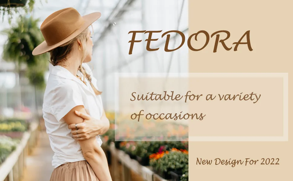 HUDANHUWEI Women's Classic Wide Brim Fedora Hat with Belt Buckle Felt Panama Hat Yellow - VIM0183