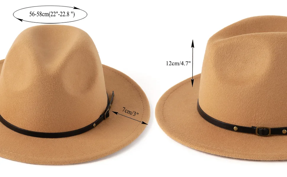 HUDANHUWEI Women's Classic Wide Brim Fedora Hat with Belt Buckle Felt Panama Hat Yellow - VIM0183