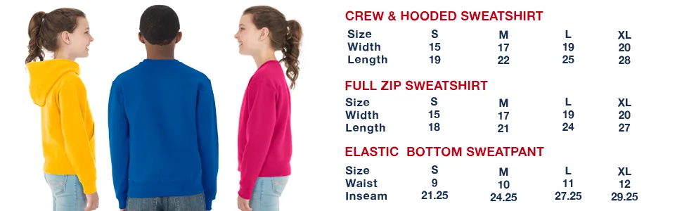 JERZEES Youth Nublend Fleece Sweatshirts & Hoodies, Cotton Blend, Sizes S-XL Hoodies Medium Full Zip - Navy - size chart