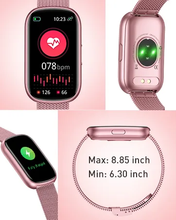 KALINCO Slim Fitness Tracker, Smart Watch with Heart Rate, Blood Oxygen, Blood Pressure and Sleep Monitor, Activity Tracker & Pedometer, Calories Step Counter for Women Men, 2 Bands Included Rose Gold+Pink Gold - product information 8