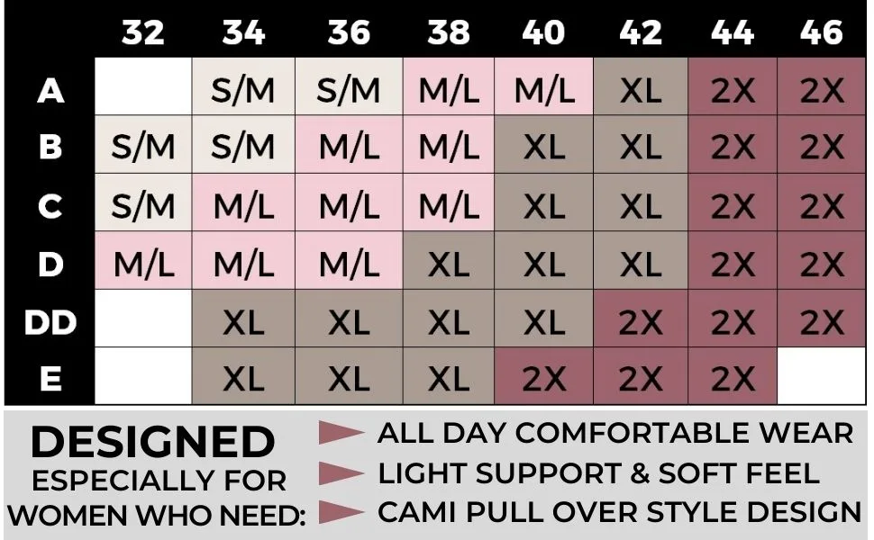 Kalon 4 Pack Womens Nylon Spandex Removable Pads Comfort Cami Bras Wireless Medium-Large Basics - bralette size chart kalon bras womens bra sizing fit information cup size band size 34b