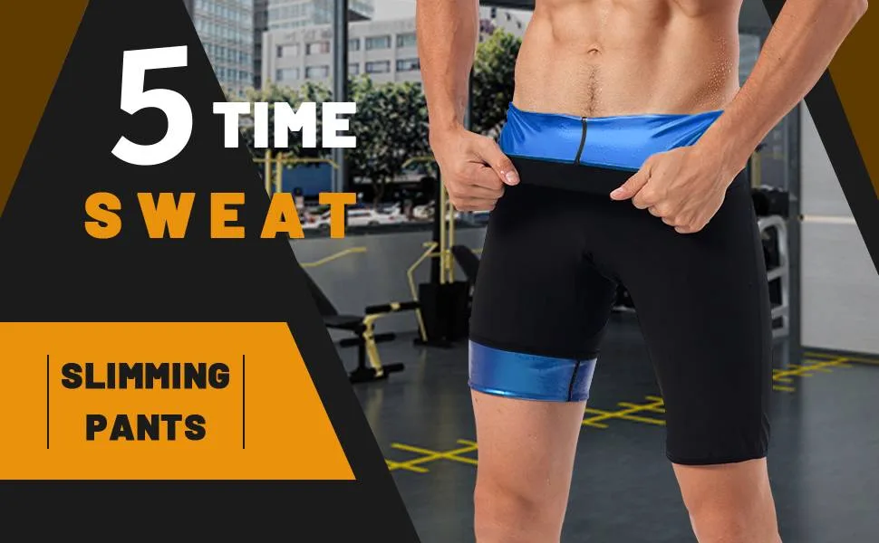 LMCOB Sauna Sweat Short Pants for Men Sauna Leggings Compression Hight Waist Sauna Pants Sauna suits for men Workout Short Pants Blue Lining Large - product information 23