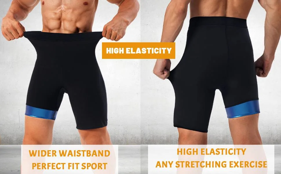 LMCOB Sauna Sweat Short Pants for Men Sauna Leggings Compression Hight Waist Sauna Pants Sauna suits for men Workout Short Pants Blue Lining Large - product information 25