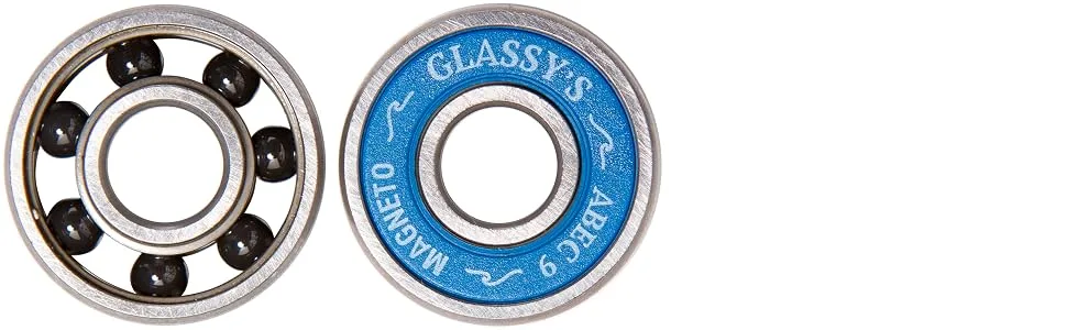 Glassy's Ceramic Bearings (8 Pack), ABEC 9 High Speed Skateboard Bearings with Washers, Spacers and a Glassy's Sticker (Black) - ceramic bearings, skateboard bearings, longboard bearings, ball bearings, abec 9, glassys, magneto
