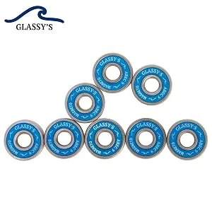 Glassy's Ceramic Bearings (8 Pack), ABEC 9 High Speed Skateboard Bearings with Washers, Spacers and a Glassy's Sticker (Black) - ceramic bearings, skateboard bearings, longboard bearings, ball bearings, magneto, glassys, abec 9