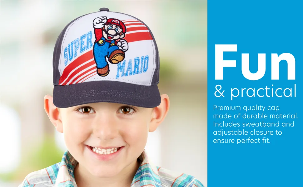 Nintendo Boys Super Mario Bros. Cotton Baseball Cap (Size 4-7) Featuring Super Mario 4-7 Years - SUPER MARIO Caps