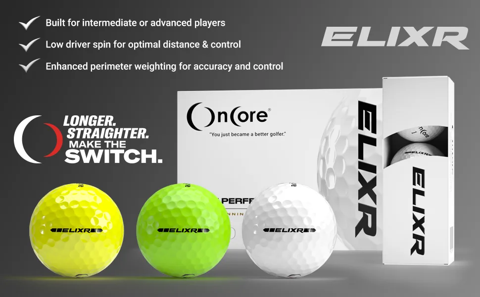 ONCORE GOLF ELIXR Tour Ball (2020) - High Performance Golf Balls - White (One Dozen | 12 Premium Golf Balls) Unmatched Control, Distance, Feel & Performance - Built for Intermediate or Advanced Players, Lowe Driver Spin, Enhanced Perimeter Weighting