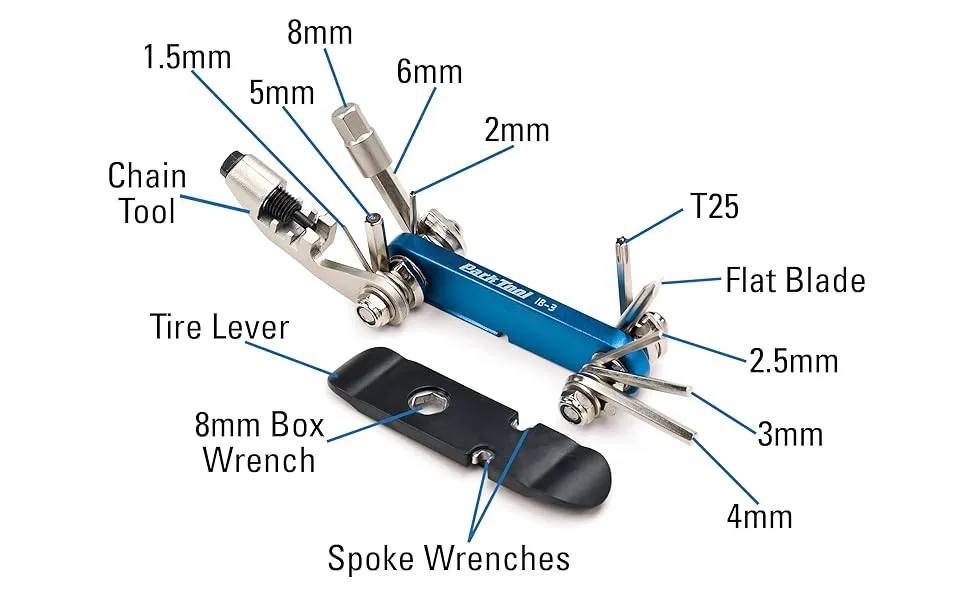 Park Tool IB-3 I-Beam Multi-Tool Blue - Park Tool IB-3 I-Beam multitool with hex and screwdrivers labeled