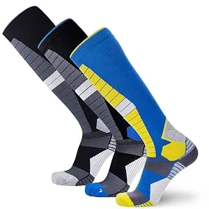 Compression Ski Socks Merino Wool  Thermal Warm Socks for Skiing, Snowboarding, OTC 1 Pair - Black/Blue Medium - wool, ski, sock, snowboard, merino, compression, sock