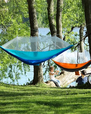 Puroma Camping Hammock with Net Double & Single Hammock with Tree Straps Portable Hammock Ultralight Nylon Parachute Hammocks for Backpacking, Travel, Beach, Camping, Hiking, Backyard Orange & Light Grey Large - hammock