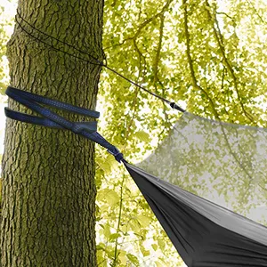 Camping Hammock with Net,Travel Portable Lightweight Hammocks with Tree Straps and Solid D-Shape Carabiners,Parachute Nylon Hammock for Outsides Backpacking Beach Backyard Patio Hiking Black & Grey - hammock with net