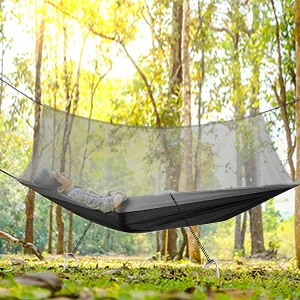Camping Hammock with Net,Travel Portable Lightweight Hammocks with Tree Straps and Solid D-Shape Carabiners,Parachute Nylon Hammock for Outsides Backpacking Beach Backyard Patio Hiking Black & Grey - tree hammock with net for outside