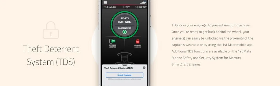 1st Mate Wearable Accessories - Mercury SmartCraft Engines - Wristband & Carabiner Clip - Captain - 8M6007945 - Marine Security System, Theft Deterrent System