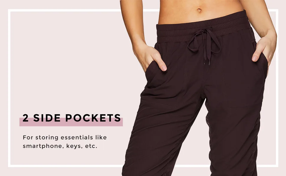 RBX Active Women's Fashion Lightweight Stretch Woven Body Skimming Drawstring Capri Pant Large Charcoal S21 - 2 Side Pockets