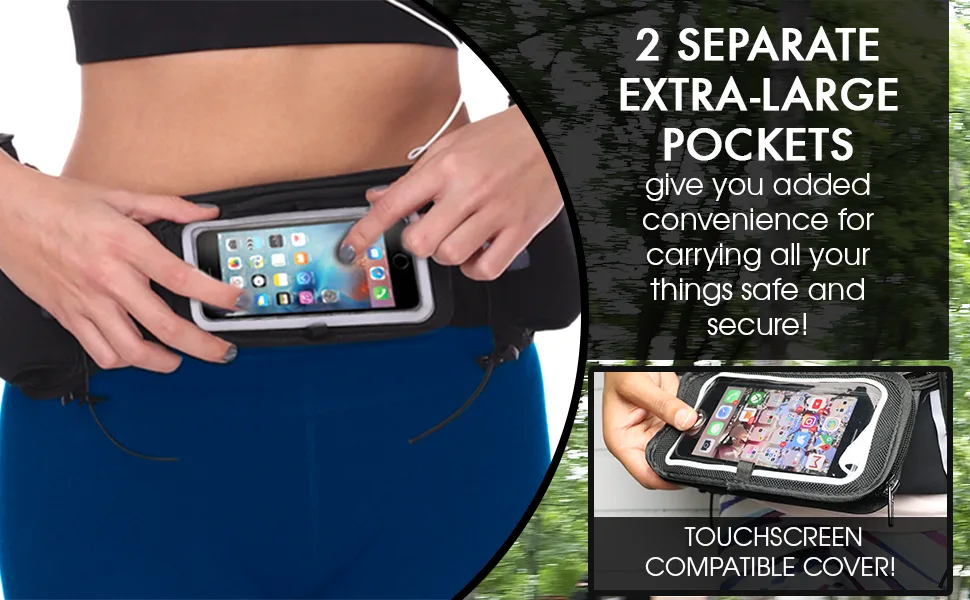 Voted No.1 Hydration Belt Runtasty Winners' Running Fuel Belt - Includes accessories: 2 BPA Free Water Bottles & Runners Ebook - Fits Any iPhone - w/Touchscreen cover - No Bounce Fit and more! - touchscreen pocket running hydration belt iphone android samsung large x 8 11 Pro note