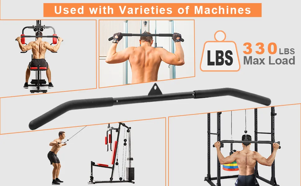 SERTT 39.37 Inch LAT Pulldown Bar Attachment for Pulley Cable Machine, Curl Tricep Press Down Bar with Rubber Handle, LAT Pull Down Bar Accessories for Gym, Strength Workout, Muscle Building - cable attachments for gym lat pull down